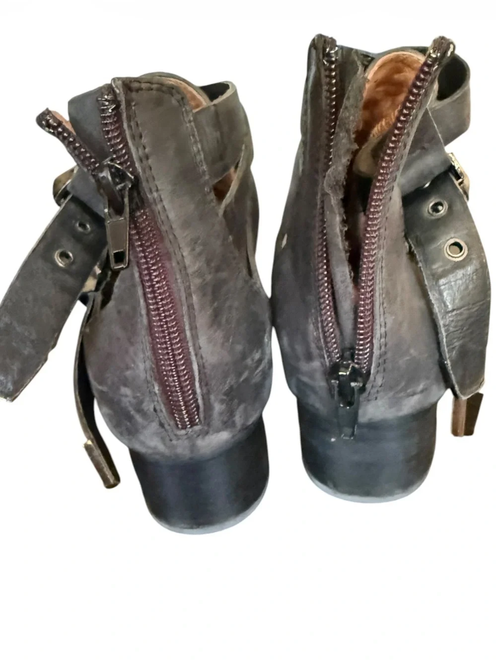 Ibiza Last Jeffrey Campbell Black Leather Cutout Ankle Boots 8.5 Gunmetal Buckle